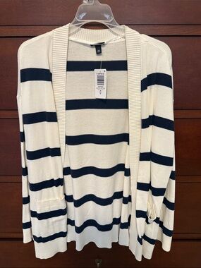 torrid Cream & Navy Striped Open Cardigan